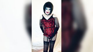 Sissy Sub Slut in Slut Lingerie and heavy makeup undresses to lingerie!