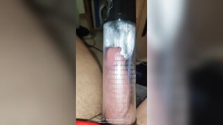 Super thick uncut grows insanely in a penis pump (cumshot on Onlyfans)