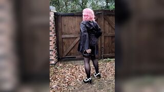 Hot crossdresser in sexy black satin and stockings