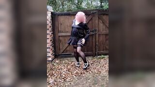 Hot crossdresser in sexy black satin and stockings