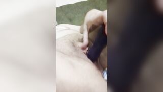 Boy pussy and ass plug butt is rammed by purple dildo