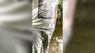 Grey golf pants piss and River wade