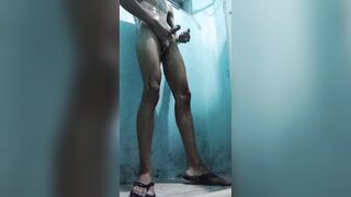 Boy almost cums in the bath
