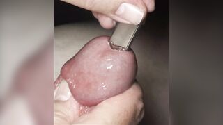 Uncut Cock deep Sounded by extreme ...mm Hegar Rod POV with live Audio