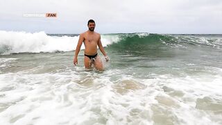 Handsome muscle daddy Koby Falks has his uncut cock sucked in the beach dunes